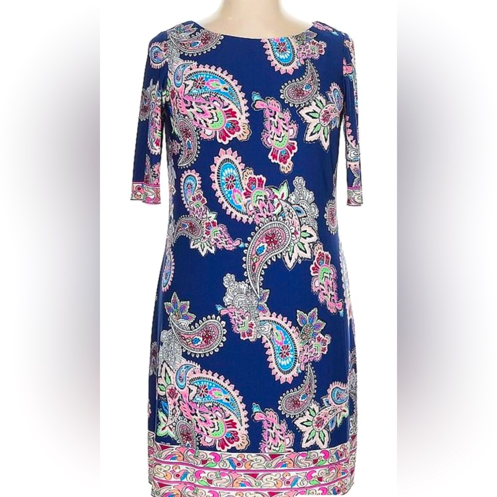 Eliza J Navy and Multicolor Print Paisley Shift Dress